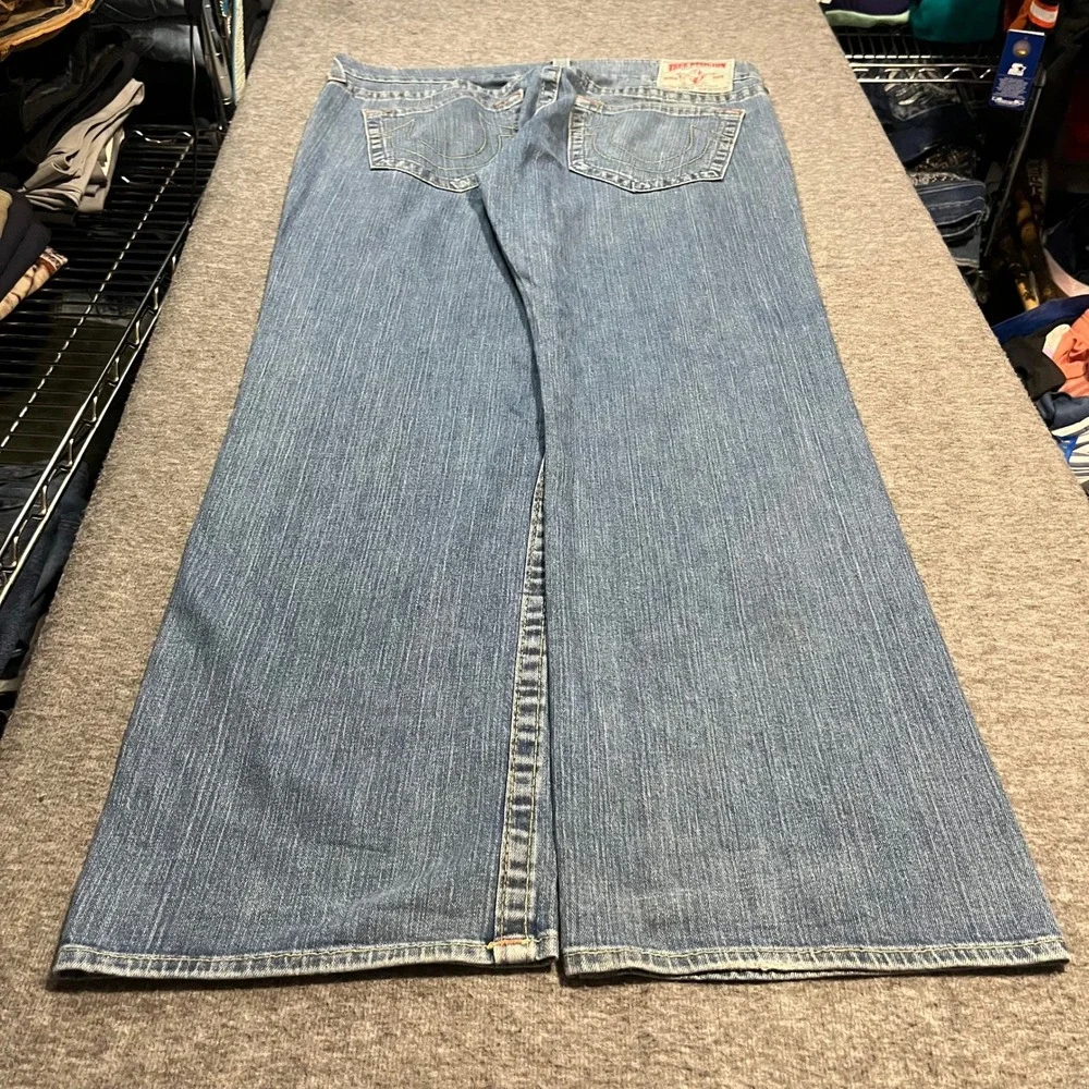 True Religion Bobby Flared Wide Leg Baggy Jeans Mens 38x33 Blue Denim Y2K Skater